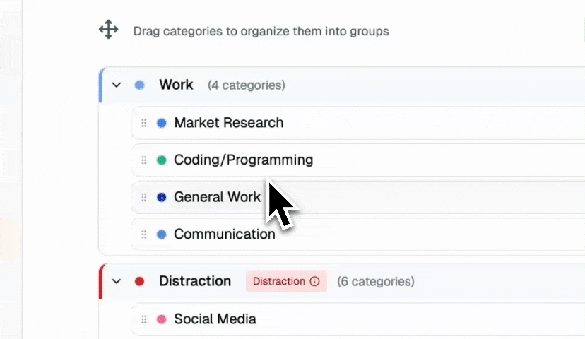 Demo of editing category names and colors