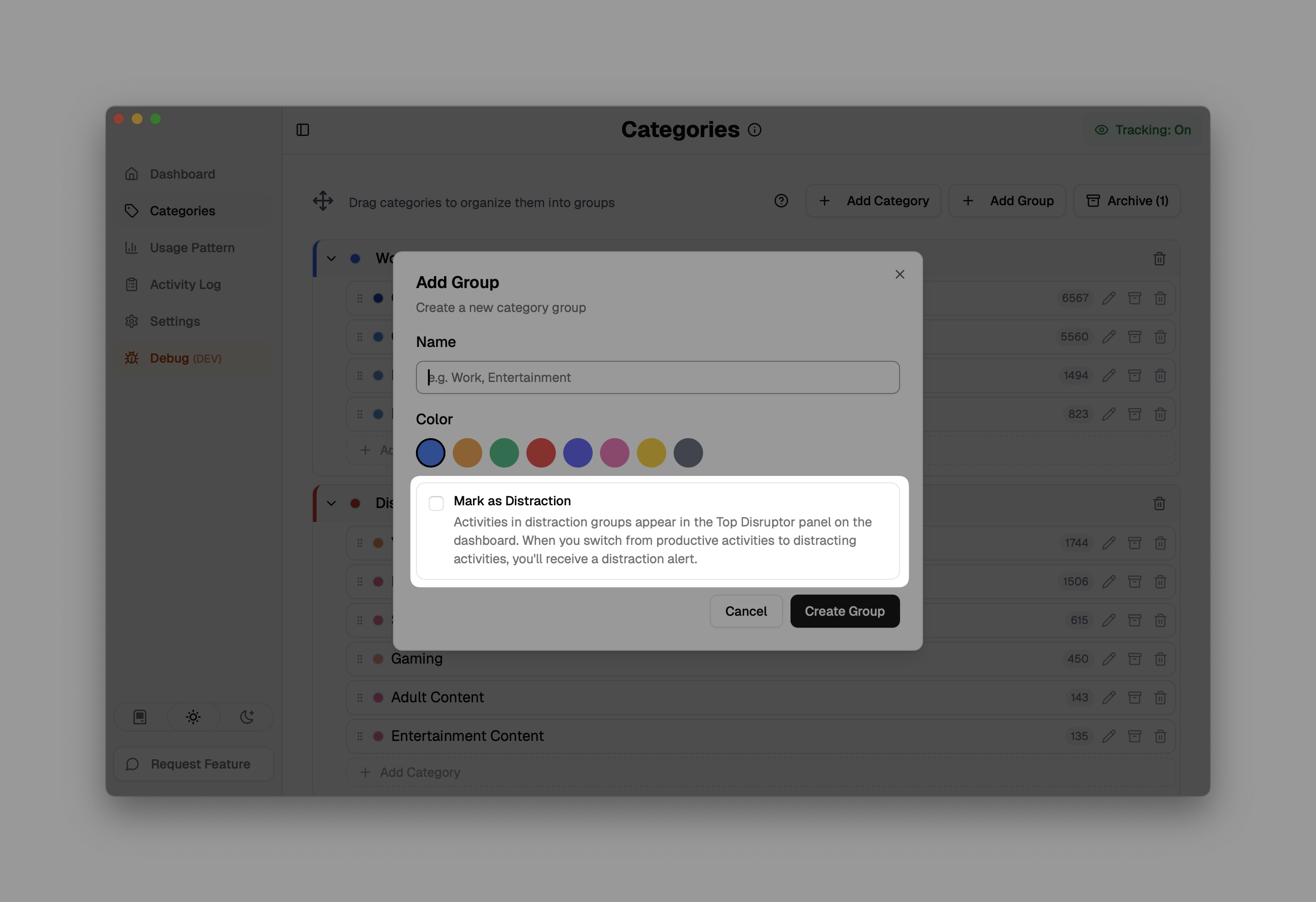 Mark group as distraction